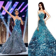 Luxury Bollywood Blue Gown, Luxury Blue Princess Dress For Pageant, Miss Universe Gowns Drawing, Valdrin Sahiti Blue Dress, Pageant Aesthetic, Miss Universe 2018 Philippines, Beautiful Evening Gowns, Stunning Prom Dresses