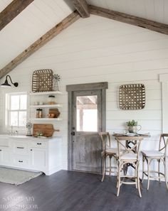 the kitchen is clean and ready to be used as a place for breakfast or dinner