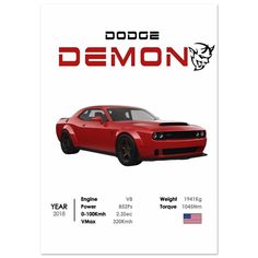 the dodge demon is shown in red and black