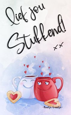 two coffee mugs with hearts on them and the words, lick you sulland