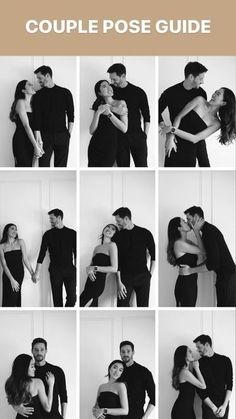 a couple posing for pictures together with their arms around each other and the words couples pose guide