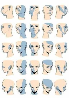 a bunch of heads with different angles and hair styles on them, all in various poses