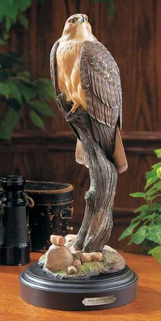 Red-tailed Hawk Perched on a Log - Hand Painted Bird Hawk Sculpture, Wildlife Sculpture, Painted Sculpture, Hawk Bird, Eagle Bird, Bird Carving, Dremel Wood Carving, Red Tailed Hawk, Bird Of Prey