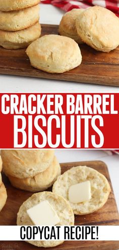 cracker barrel biscuits on a cutting board with text overlay