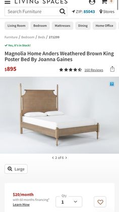 a bed frame is on sale for $ 399 at the living spaces furniture store