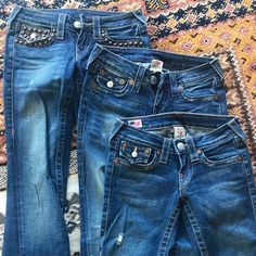 Amazing Condition, Limited Edition Jeans. Three Pairs, All Size 24 But Hemmed To 32” Inseam With Original Hem. Original Hem, Jeans True Religion, Dr Wardrobe, True Religion Jeans, Boot Cut Jeans, Cut Jeans, Cool Clothes, True Religion, Bootcut Jeans