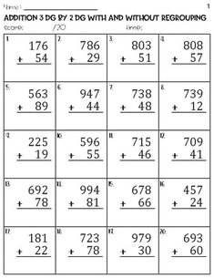 addition 3 digit to 2 digit with and without regrouping worksheet for kids