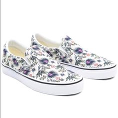 Size 5 Women’s/ 3.5 Men’s Vans | Classic Slip-On Paradise Floral Shoes Sturdy Low Profile Slip-On Textile Uppers Allover Floral Print Elastic Side Accents Improves Fit Padded Collar Adds Cushion At The Ankle Signature Waffle Outsole For Traction Shoe Goo, Floral Vans, Vans White, Shoes Vans, White Vans, Vans Slip On, Floral Shoes, Shoes Color, Vans Classic