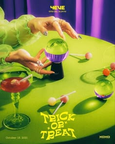 a poster for the movie trick or treat, with hands reaching into a cupcake