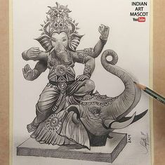 a pencil drawing of an elephant god