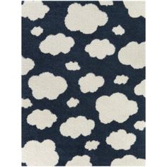 a black and white area rug with clouds on the top, in various sizes and colors