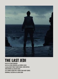 the last jedi movie poster with man standing on cliff looking out to sea at stormy sky