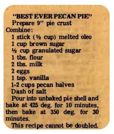 a recipe for making homemade pies with ingredients listed in the bottom right hand corner