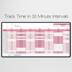 the track time in 30 minute intervals is displayed on a white board with black border