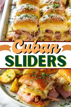 this is an image of cuban sliders with ham and cheese