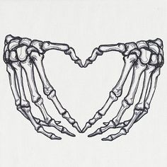 Open skeleton hands form the shape of a heart. Skeleton Heart Hands, Skeleton Heart, Skeleton Bones, Heart Hands, Flour Sack, A Heart, Tea Towels, Skeleton, Flour