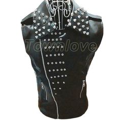 Mens Studded Leather Vest Waistcoat Biker Sleeveless Jacket Punk Rock Coats   Condition: 100%  Brand new & High quality  Asian Size: XS-L Outer Shell Material Faux Leather Material Faux Leather Color: Black Occasion : Casual, Fashion Due to manual measurement, please allow 2-3cm error Dear friend: If you feel difficult to choose the size ,you can feel free to contact us, we will give you some suggestion,but it is for you reference only.   Payment Auction Item Number, your Full Name and Shipping Address MUST be included in the Escrow payment. All payments are expected within 14  days after the auction is closed. All non-pay bidders will be reported to and get an unpaid warning from ebay. Combined Shipping for multiple items is available upon request. We offer discount on the Shipping & Hand Spring Punk Streetwear Vest, Punk Style Vest For Streetwear In Fall, Punk Sleeveless Outerwear For Streetwear, Fitted Edgy Vest For Streetwear, Edgy Fitted Vest For Streetwear, Edgy Vest For Alternative Fashion In Fall, Edgy Fall Vest For Alternative Fashion, Punk Style Vest Outerwear For Fall, Black Punk Vest For Spring