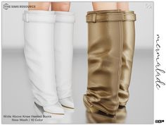 two women's white and gold knee high boots