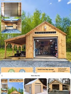 an image of a wooden garage with lots of storage space in the front and side