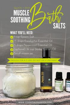 Bath Salts with Essential Oils DIY Recipe Diy Bath Salts Recipe, Diy Bath Salts, Bath Salts Recipe, Bath Salts Diy, Epsom Salt Bath, Bath Recipes, Soothing Bath, Essential Oils Bath, No Salt Recipes