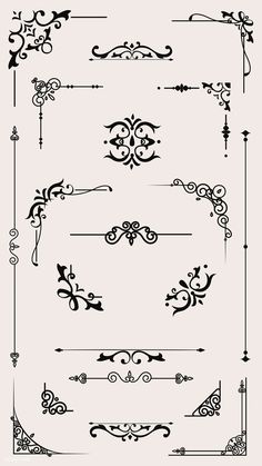 an ornate set of calligraphics and dividers in black on a white background