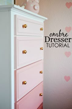 a pink dresser with hearts painted on the wall behind it and an instagram message below