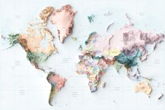 a world map with pastel colors on it