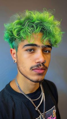 15 Hair Colors for Men to Look Stylish and Trendy Green Hair Guy, Men Dyed Hair, Masculine Haircuts, Short Green Hair, Green Hair Color, Dramatic Hair Colors, Neon Green Hair, Peach Hair Colors