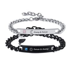 PRICES MAY VARY. Specification: * Style:Couple Bracelets * ID Plated Size:1.9" x 0.2"for women bracelet & 1.69" x 0.28" for mens bracelet * Length:6.3"+1.5"extend chain(women bracelet) & 7"+1.9"extend chain(men bracelet) * Color:Black/Silver * Suitable for most wrist size How To Personalized Couple Bracelets:We offer free engraving service on the both sides of this couple bracelets,you can choose the love quote we offered or Personalized your own message.Some engraving tips for you to begin with Adjustable Alloy Friendship Bracelet, Adjustable Alloy Bracelet For Friendship, Adjustable Stainless Steel Chain Bracelet For Friendship, Adjustable Black Alloy Bracelets, Personalized Adjustable Alloy Bracelet, Black Alloy Bracelets For Gift, Personalized Black Metal Charm Bracelet, Black Stainless Steel Friendship Bracelets, Couples Stainless Steel Bracelets For Friendship