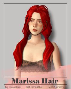 a red haired woman with long hair is shown in this digital painting style illustration, which includes