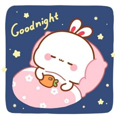 a cartoon bunny sleeping on top of a pillow with the words goodnight written above it