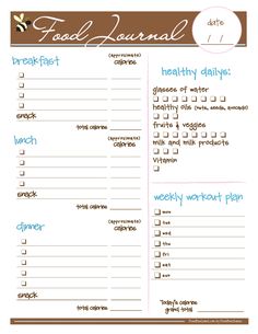 Meal Journal, Meal Diary, Food Journals, Fitness Journal Printable, Daily Intentions, Workout Journal, Motivasi Diet, Food Planner