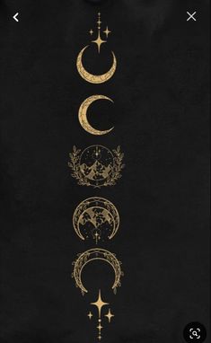 the phases of the moon in gold and black