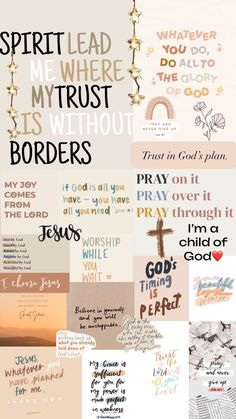 a collage of different types of words and phrases with the words spirit, where my trust is without borders