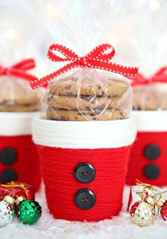 some cookies are wrapped in red and white paper