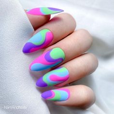 Swirl Nails, April Nails, August Nails, Diy Acrylic Nails, Drip Nails, Cute Nail Art Designs, Festival Nails, Neon Nails, Cute Nail Art