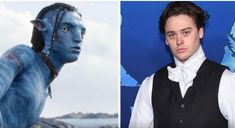 an image of a man with blue paint on his face and in the background is a photo of avatar from avatar