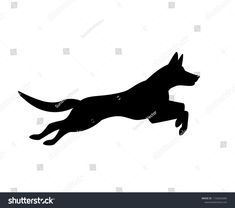 a black and white silhouette of a dog jumping in the air