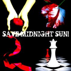 the words save midnight sun are displayed over a chess board with red and white ribbons