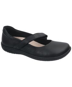 Lora by Birkenstock in Black Leather. Classic Mary-Jane style with adjustable velcro strap and removable cork footbed.  #birkexpress #birkenstockexpress #birkenstock #birkenstocksandals #birkenstockoutfitideas #birkenstockoutfits #newbirkenstocks #birkenstockshoes #birkenstockshoe #birkenstockstyle #blackflats #blackmaryjane #blackshoes #blackbirkenstockshoes #workshoes #blackworkshoes #archsupport Black Work Shoes, Birkenstock Style, Birkenstock Shoes