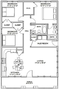 the floor plan for a two bedroom apartment with an attached kitchen and living room area