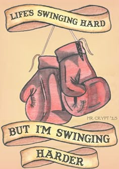 a drawing of two boxing gloves hanging from a ribbon with the words to love a fighter written on it