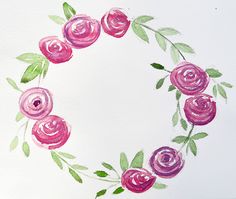 a watercolor painting of pink roses arranged in a circle