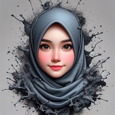 a digital painting of a woman wearing a hijab and splashing paint on her face