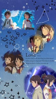 an anime movie poster with the characters in it's avatars and stars above them