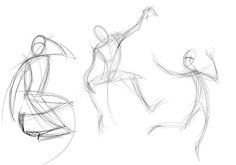 three sketches of people doing different poses