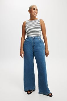 CURVY STRETCH WIDE LEG JEAN Oxford Jeans, Jeans For Curvy Women, Outfit Info, Mum Style, 90s Mom, Hundreds And Thousands, Midsize Outfits, Size 16 Women, Fall And Winter Outfits