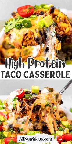 When you want a high protein dinner or just an easy casserole to make - this taco casserole is it. It's one of the easy recipes that tastes like heaven and you'll want to have it as a high protein meal over and over again. Taco Casserole Recipes Healthy, Casserole Recipes Protein, High Carb Protein Meals, Paleo Family Dinner Recipes, Healthy Dinner Recipes Low Carb High Protein Comfort Foods, Easy Low Carb High Protein Dinner Recipes, Macros Recipes Dinner, Healthy Taco Meal Prep, Taco Style Recipes