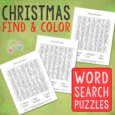 christmas find and color word search puzzles for kids to practice their handwriting, numbers and letters