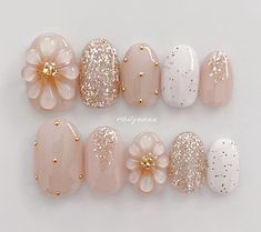 Japanese Spring Nails, Japanese Nail Designs Kawaii, Korean 3d Nail Art, Japanese Nail Art Elegant, Minimal Nails Art, Korean Nail Art, Stunning Nails, Art Deco Nails, Asian Nails